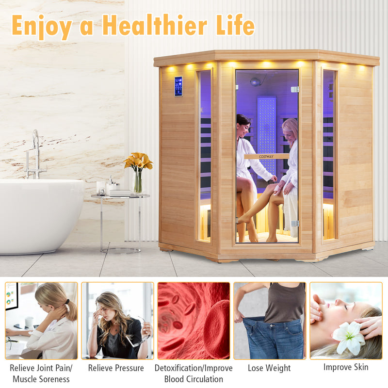 Costway- 2024 Premium Corner 3D Full Spectrum Sauna With Red Light Therapy/ Far Infrared-App Controlled, Fully Loaded-Low EMF, JV11522US