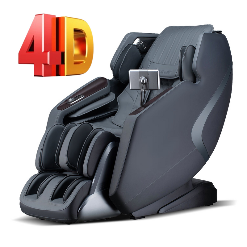 Mega Sale-Costway-4D SL-Track Full Body Massage Chair w/ Zero-Gravity Design, Heated Shawl, Neck & Back & Feet Heater, Calf & Foot Rollers,Magic Calf Rollers, Voice Control, Yoga Stretching, Smart Body Scanning, Touch Screen, Blue-tooth Speaker