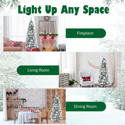 Holiday Sale- Costway 7 foot Feet Snow Flocked Christmas Tree with Berries and Poinsettia Flowers CM23502