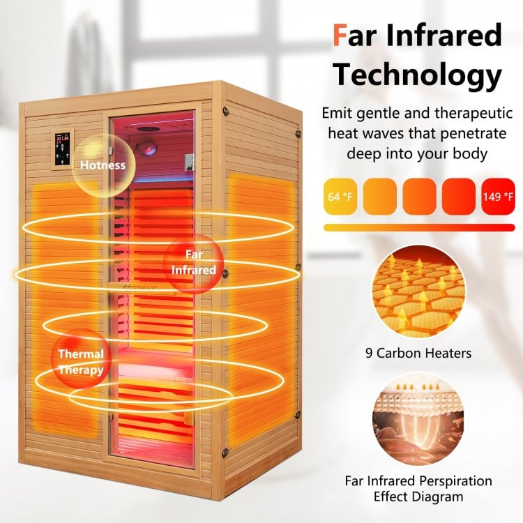 Pre Order-2024 Model-Mega Sale-Bonus Free Red Light Therapy-Costway-2-3 Person 3D Premium Infrared Sauna With PureTech Carbon Panel Low EMF-Chromotherapy, JV11521US