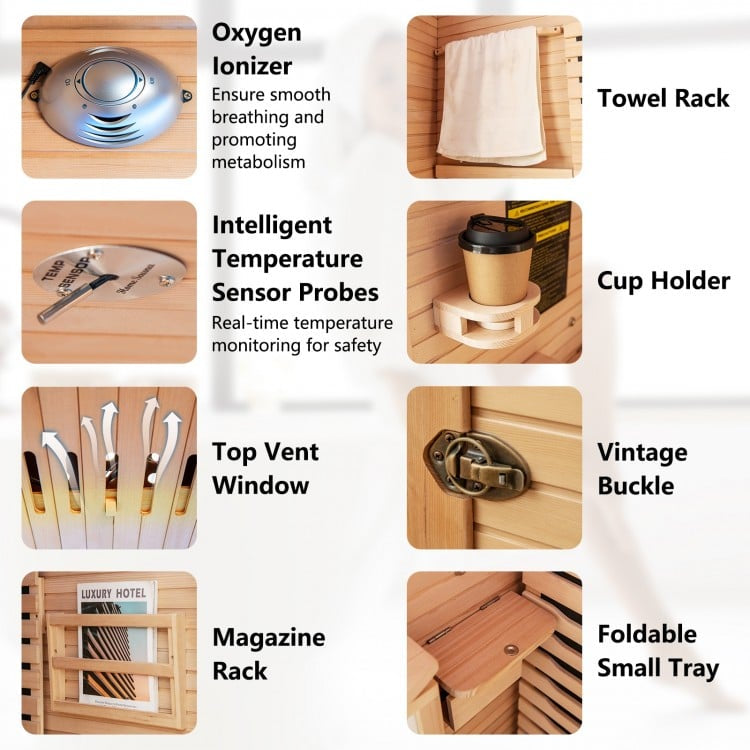 *LIMITED STOCK* - Mega Sale-Bonus Free Red Light Therapy-Costway-2-3 Person 3D Premium Infrared Sauna With PureTech Carbon Panel Low EMF-Chromotherapy- 