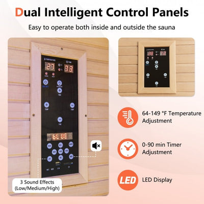 Pre Order-2024 Model-Mega Sale-Bonus Free Red Light Therapy-Costway-2-3 Person 3D Premium Infrared Sauna With PureTech Carbon Panel Low EMF-Chromotherapy, JV11521US