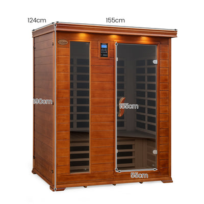 Costway- 2025 Model- 3 Person Infrared Sauna, Canadian Red Cedar Wood Far Infrared Sauna Room with 10 Carbon Heaters, Bluetooth Speakers, Reading Light, Indoor Personal Spa for Home Gym Relaxation