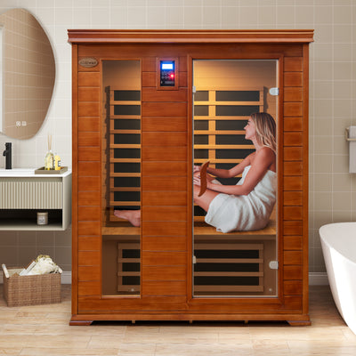Costway- 2025 Model- 3 Person Infrared Sauna, Canadian Red Cedar Wood Far Infrared Sauna Room with 10 Carbon Heaters, Bluetooth Speakers, Reading Light, Indoor Personal Spa for Home Gym Relaxation