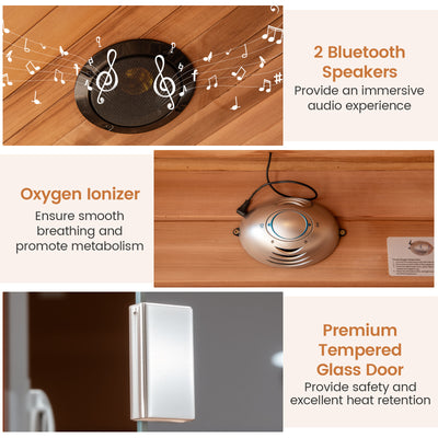 Costway- 2025 Model- 3 Person Infrared Sauna, Canadian Red Cedar Wood Far Infrared Sauna Room with 10 Carbon Heaters, Bluetooth Speakers, Reading Light, Indoor Personal Spa for Home Gym Relaxation