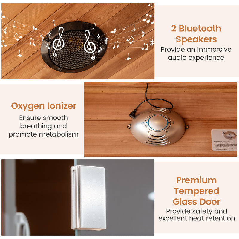 Costway- 2025 Model- 3 Person Infrared Sauna, Canadian Red Cedar Wood Far Infrared Sauna Room with 10 Carbon Heaters, Bluetooth Speakers, Reading Light, Indoor Personal Spa for Home Gym Relaxation