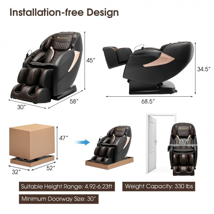 Mega Sale-Costway-Relaxation 25 - Zero Gravity SL-Track Electric Shiatsu Massage Chair with Intelligent Voice Control