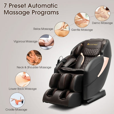 Mega Sale-Costway-Relaxation 25 - Zero Gravity SL-Track Electric Shiatsu Massage Chair with Intelligent Voice Control