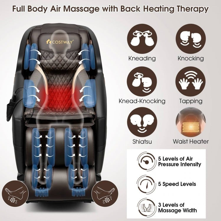 Mega Sale-Costway-Relaxation 25 - Zero Gravity SL-Track Electric Shiatsu Massage Chair with Intelligent Voice Control
