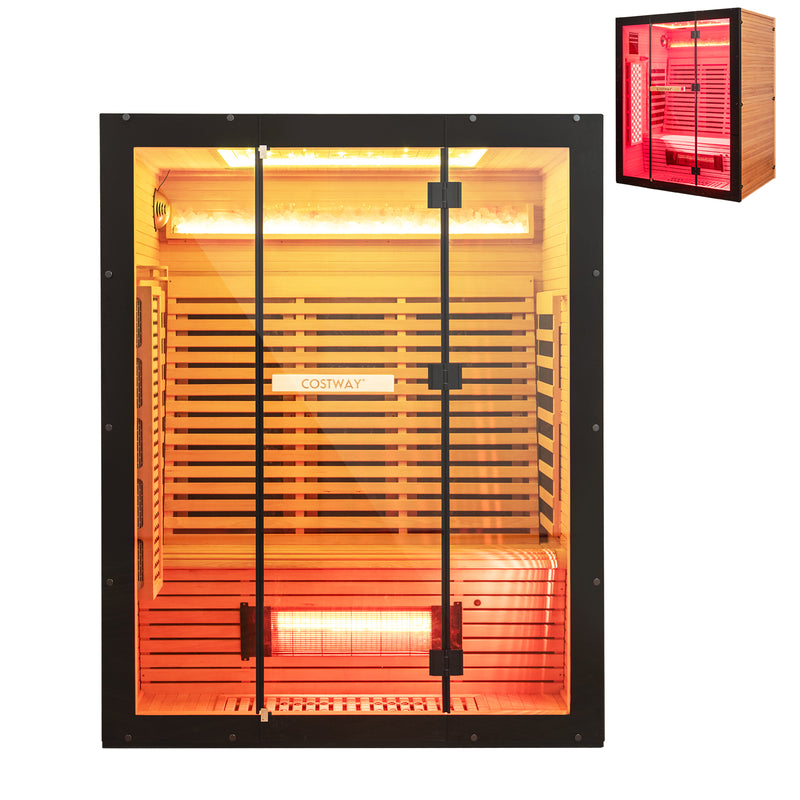 PREORDER LATE AUGUST-Top Seller-2025 Model-Costway- Premium 3-4 Person Full Spectrum Sauna With Red Light And Himalayan Salt Bar- Fully Loaded-App Controlled-Low EMF