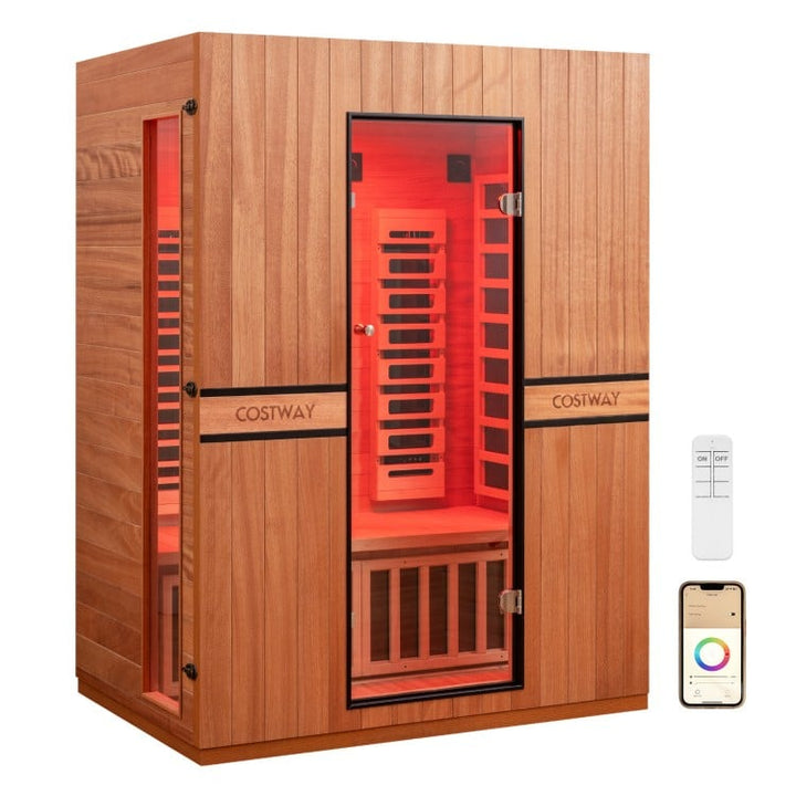 Costway 2026 Premium Series- 3-Person Full Spectrum Infrared Sauna — Okoume Wood • App Control • Red Light • Chromotherapy Fully Loaded 3D Heat - Relaxacare