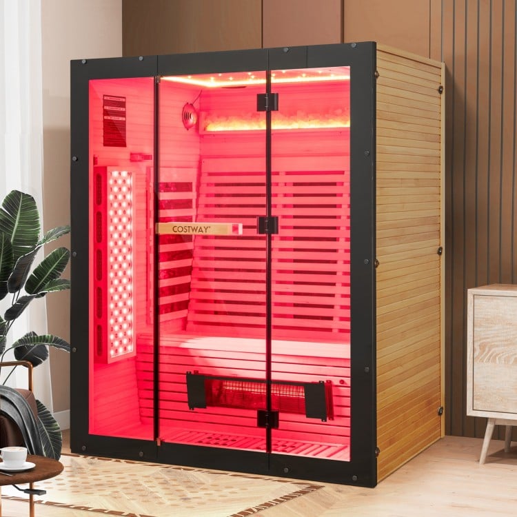 PREORDER LATE AUGUST-Top Seller-2025 Model-Costway- Premium 3-4 Person Full Spectrum Sauna With Red Light And Himalayan Salt Bar- Fully Loaded-App Controlled-Low EMF