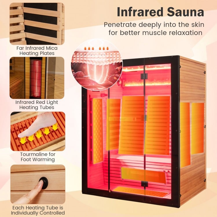PREORDER LATE AUGUST-Top Seller-2025 Model-Costway- Premium 3-4 Person Full Spectrum Sauna With Red Light And Himalayan Salt Bar- Fully Loaded-App Controlled-Low EMF