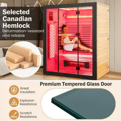 PREORDER LATE AUGUST-Top Seller-2025 Model-Costway- Premium 3-4 Person Full Spectrum Sauna With Red Light And Himalayan Salt Bar- Fully Loaded-App Controlled-Low EMF