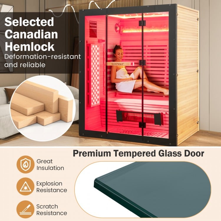 PREORDER LATE AUGUST-Top Seller-2025 Model-Costway- Premium 3-4 Person Full Spectrum Sauna With Red Light And Himalayan Salt Bar- Fully Loaded-App Controlled-Low EMF