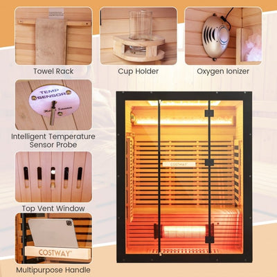 PREORDER LATE AUGUST-Top Seller-2025 Model-Costway- Premium 3-4 Person Full Spectrum Sauna With Red Light And Himalayan Salt Bar- Fully Loaded-App Controlled-Low EMF