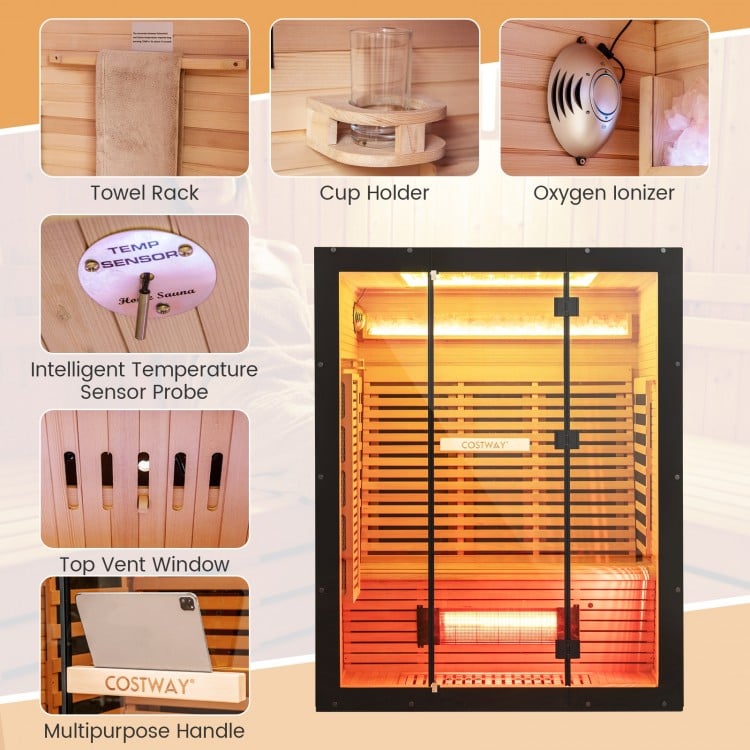 PREORDER LATE AUGUST-Top Seller-2025 Model-Costway- Premium 3-4 Person Full Spectrum Sauna With Red Light And Himalayan Salt Bar- Fully Loaded-App Controlled-Low EMF