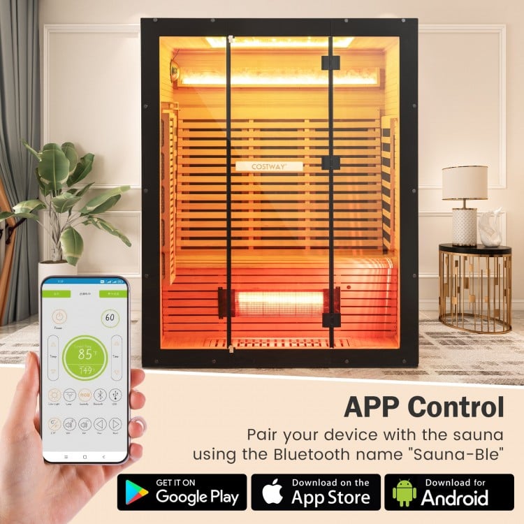 PREORDER LATE AUGUST-Top Seller-2025 Model-Costway- Premium 3-4 Person Full Spectrum Sauna With Red Light And Himalayan Salt Bar- Fully Loaded-App Controlled-Low EMF