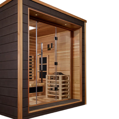 *GDI- Visby 3 Person Outdoor-Indoor PureTech Hybrid Full Spectrum Sauna, Canadian Red Cedar Interior - GDI-8223-01