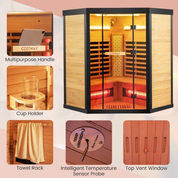 Sauna Package- Indoor Spa Package- Fully Loaded Full Spectrum Red Light, Salt Therapy Corner Sauna+ Icomfort 4D massage Chair