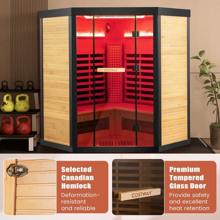 Sauna Package- Indoor Spa Package- Fully Loaded Full Spectrum Red Light, Salt Therapy Corner Sauna+ Icomfort 4D massage Chair