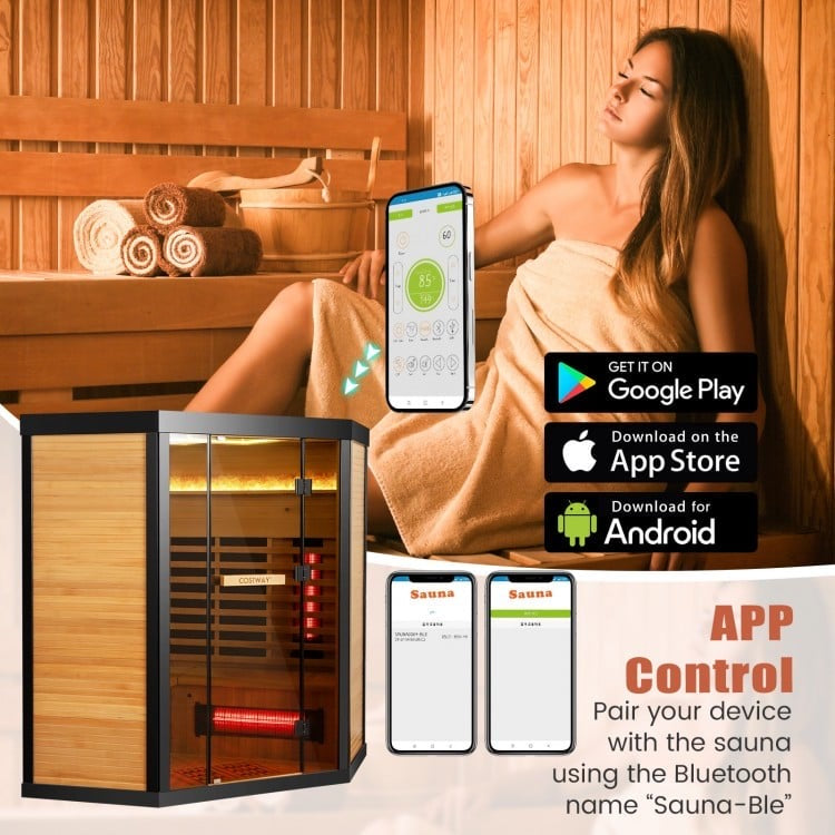 Sauna Package- Indoor Spa Package- Fully Loaded Full Spectrum Red Light, Salt Therapy Corner Sauna+ Icomfort 4D massage Chair