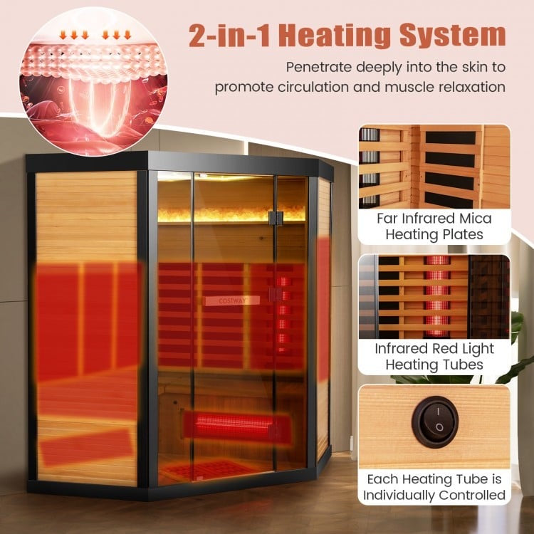 Sauna Package- Indoor Spa Package- Fully Loaded Full Spectrum Red Light, Salt Therapy Corner Sauna+ Icomfort 4D massage Chair