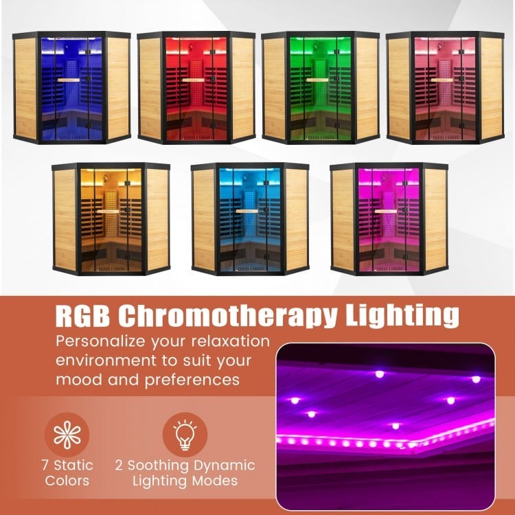 Sauna Package- Indoor Spa Package- Fully Loaded Full Spectrum Red Light, Salt Therapy Corner Sauna+ Icomfort 4D massage Chair