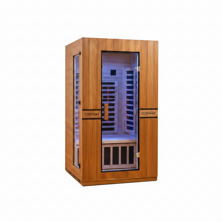 2026 Model-PREORDER-Premium Series-Costway 2-Person Dual Therapy Full Spectrum Infrared Sauna with Red Light Panel($900 Value), WiFi App Control, Chromotherapy & Bluetooth – Okoume Wood- Fully Loaded Indoor Spa - Relaxacare