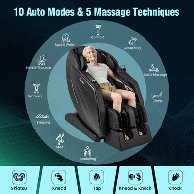 Costway-4D Massage Chair, Full Body SL Track Zero Gravity Massage Recliner w/ Airbags, Heater, Calves & Foot Rollers, Stretch, Voice Control, Auto Shoulder Scan, Wireless Charging Station, Bluetooth Speaker, Installation-Free Design JL10037WL