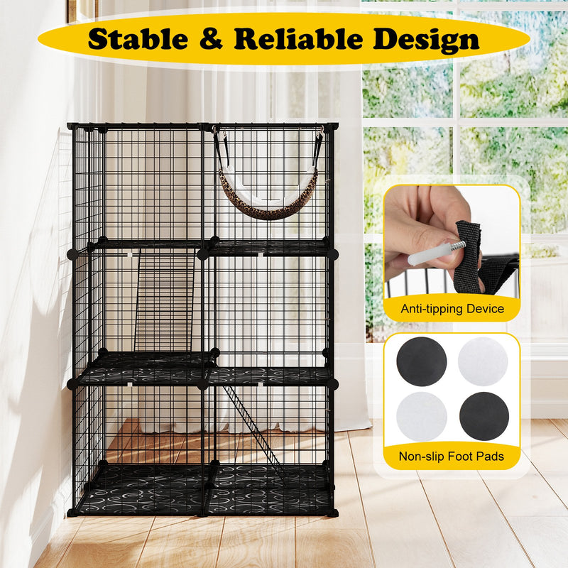 Indoor Cat Cage 3-Tier Cat Enclosure Detachable Metal Wire Kennel-Black