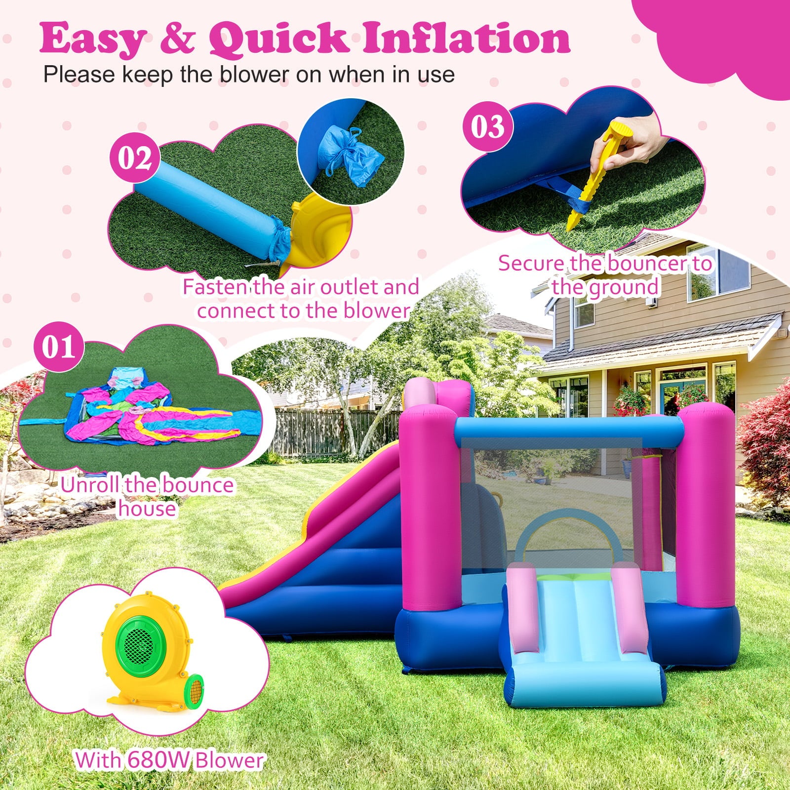 Bounce Ho Inflatable Bounce House with Slides and Basketball Hoop (with 680W Blo