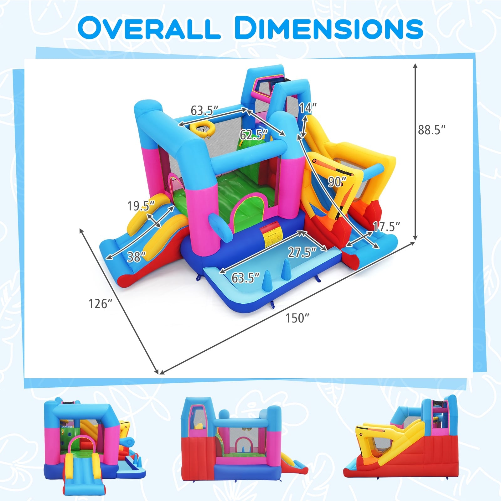 Bounce Ho Inflatable Bounce House 8-in-1 Excavator Themed Kids Bouncer with 780W