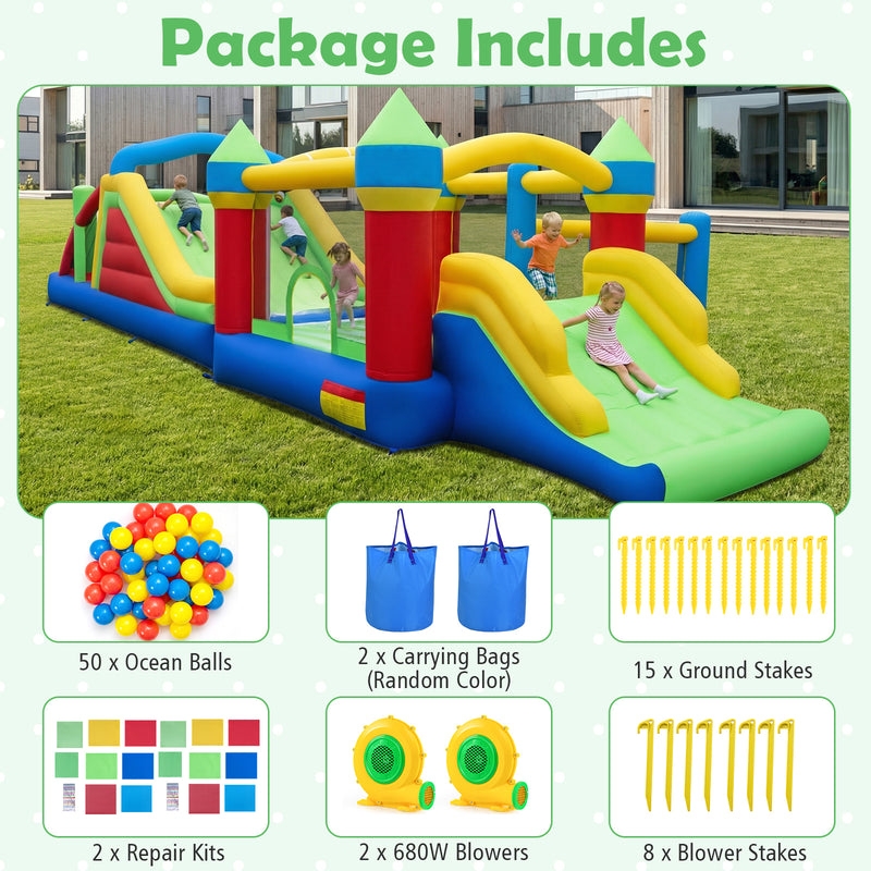 Inflatable Obstacle Course Bounce House with Dual Slides with 2 680W B