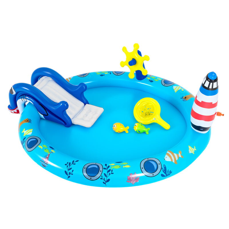 Inflatable Play Center Marine Life Spray Pool with Shark-shaped Slide ...