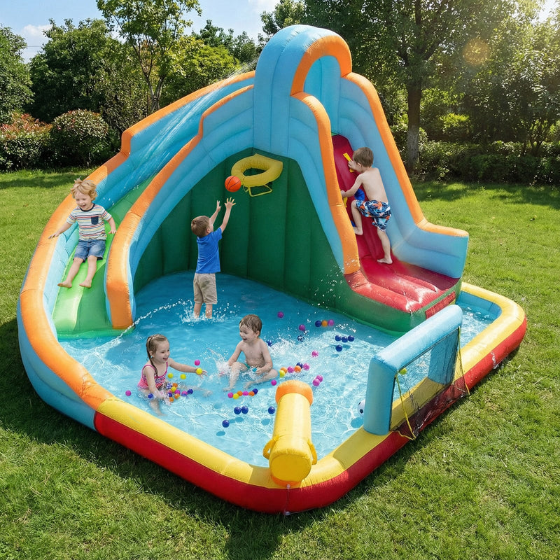 Inflatable Slide Without Pool Inflatable Water Slide Park 6-in-1 Giant Bounce House without Blower