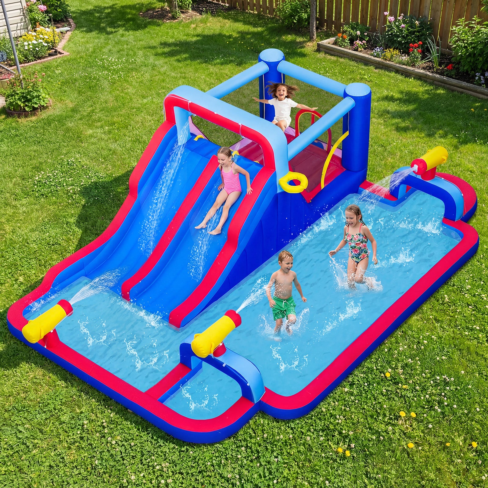 Inflatable Slide Without Pool Inflatable Water Slide Park for Kids Backyard Outdoor Fun (without Blo