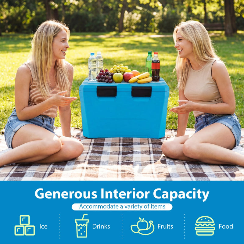 Insulated Portable Cooler Hard Shell Ice Chest with 2 Cup Holders Bott