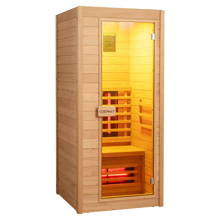 NEW 2027 - 1-Person Costway Mid & Near Infrared Sauna – Low-EMF Canadian Hemlock Home Sauna, Chromotherapy, App Control & Bluetooth - Relaxacare INC