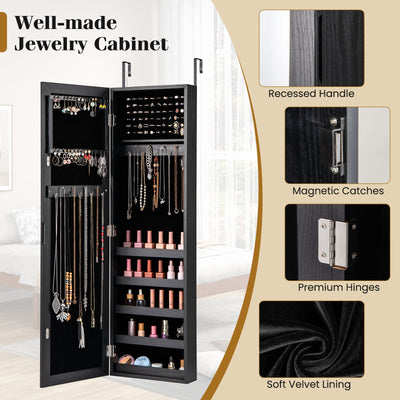 Jewelry Cabinet Wall or Door Mounted Jewelry Armoire with Full-Length Mirror-Black
