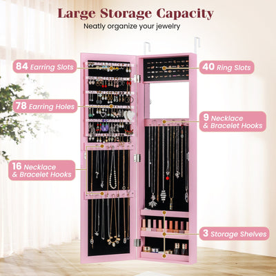 Jewelry Cabinet Wall or Door Mounted Jewelry Armoire Modern Hanging Jewelry Organizer-Pink