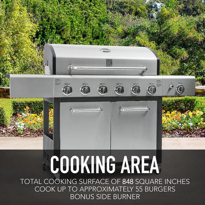 Kenmore- 6 Burner Free Standing Liquid Propane 73000 BTU XL Gas Grill with Side Burner and Cabinet