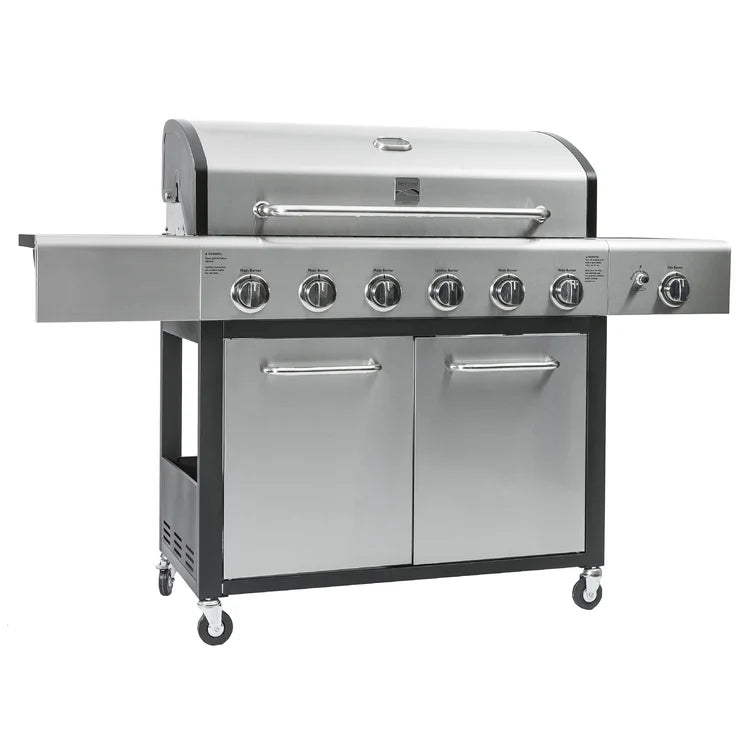 Kenmore- 6 Burner Free Standing Liquid Propane 73000 BTU XL Gas Grill with Side Burner and Cabinet