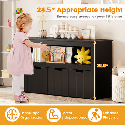 Kid Toy Storage Cabinet 3 Drawer Chest with Wheels Large Storage Cube Shelf-Black
