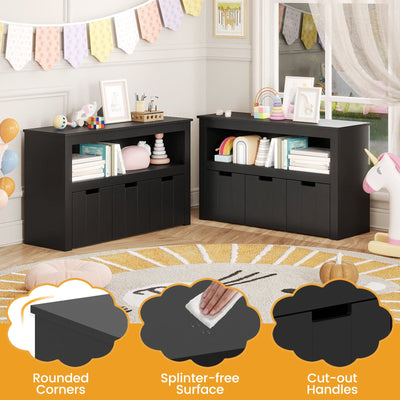 Kid Toy Storage Cabinet 3 Drawer Chest with Wheels Large Storage Cube Shelf-Black