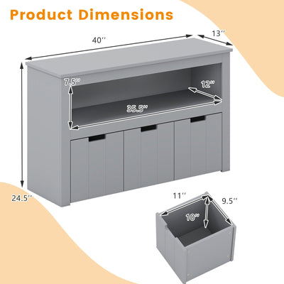 Kid Toy Storage Cabinet 3 Drawer Chest with Wheels Large Storage Cube Shelf-Gray