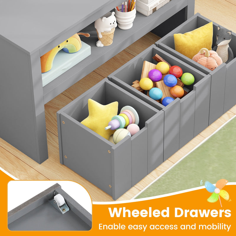 Kid Toy Storage Cabinet 3 Drawer Chest with Wheels Large Storage Cube Shelf-Gray