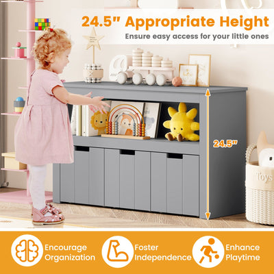 Kid Toy Storage Cabinet 3 Drawer Chest with Wheels Large Storage Cube Shelf-Gray
