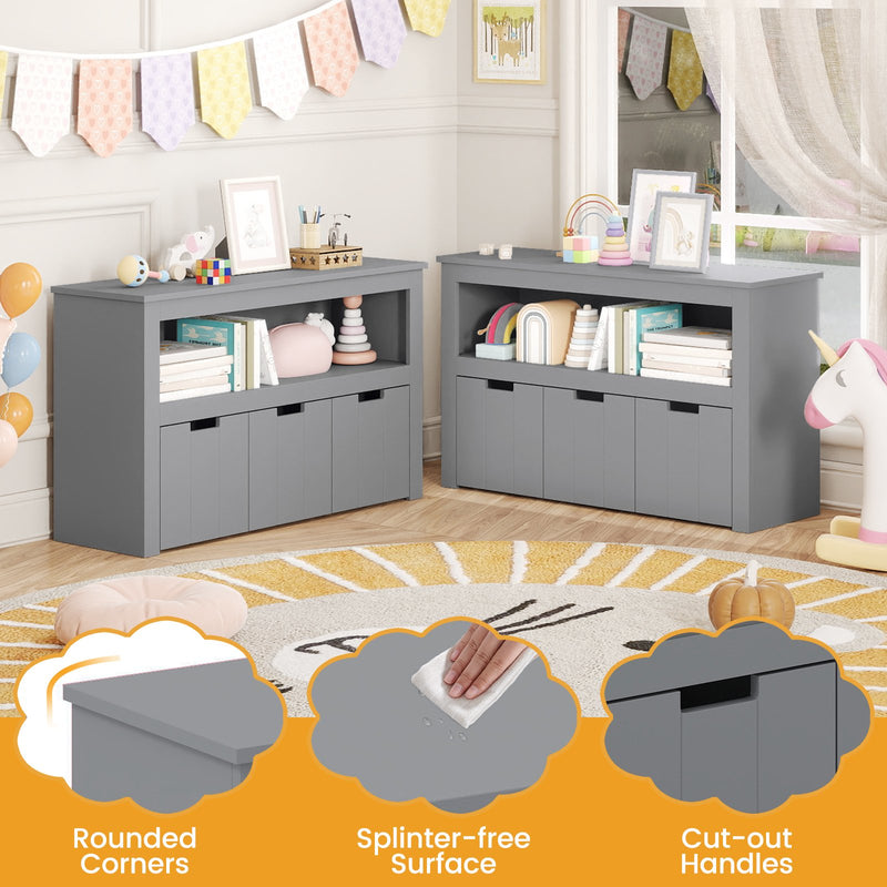 Kid Toy Storage Cabinet 3 Drawer Chest with Wheels Large Storage Cube Shelf-Gray