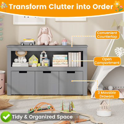 Kid Toy Storage Cabinet 3 Drawer Chest with Wheels Large Storage Cube Shelf-Gray